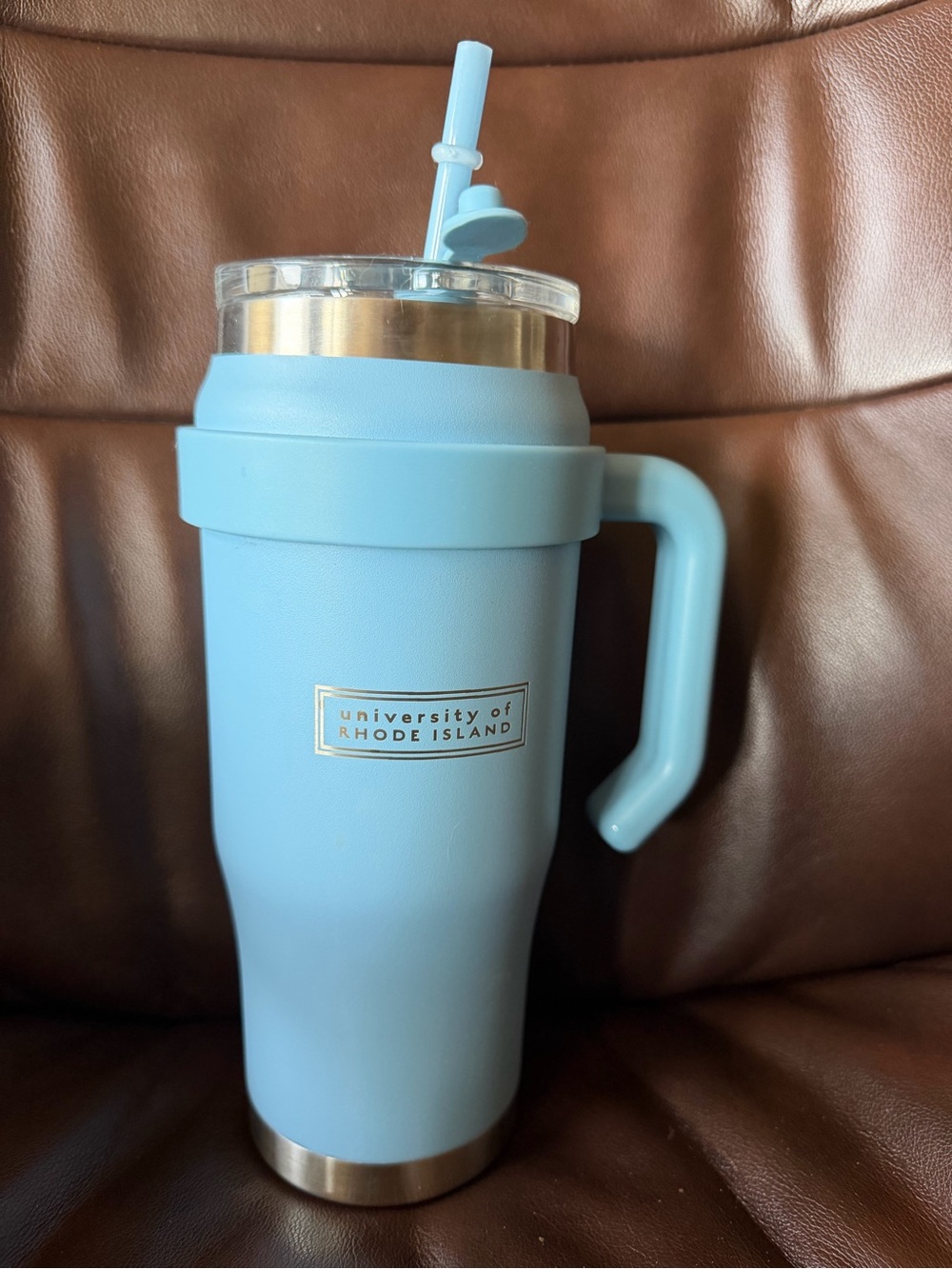 URI Light Blue 32 oz MyBevi Insulated Tumbler w/Lid, Straw, Topper & Handle NWOT